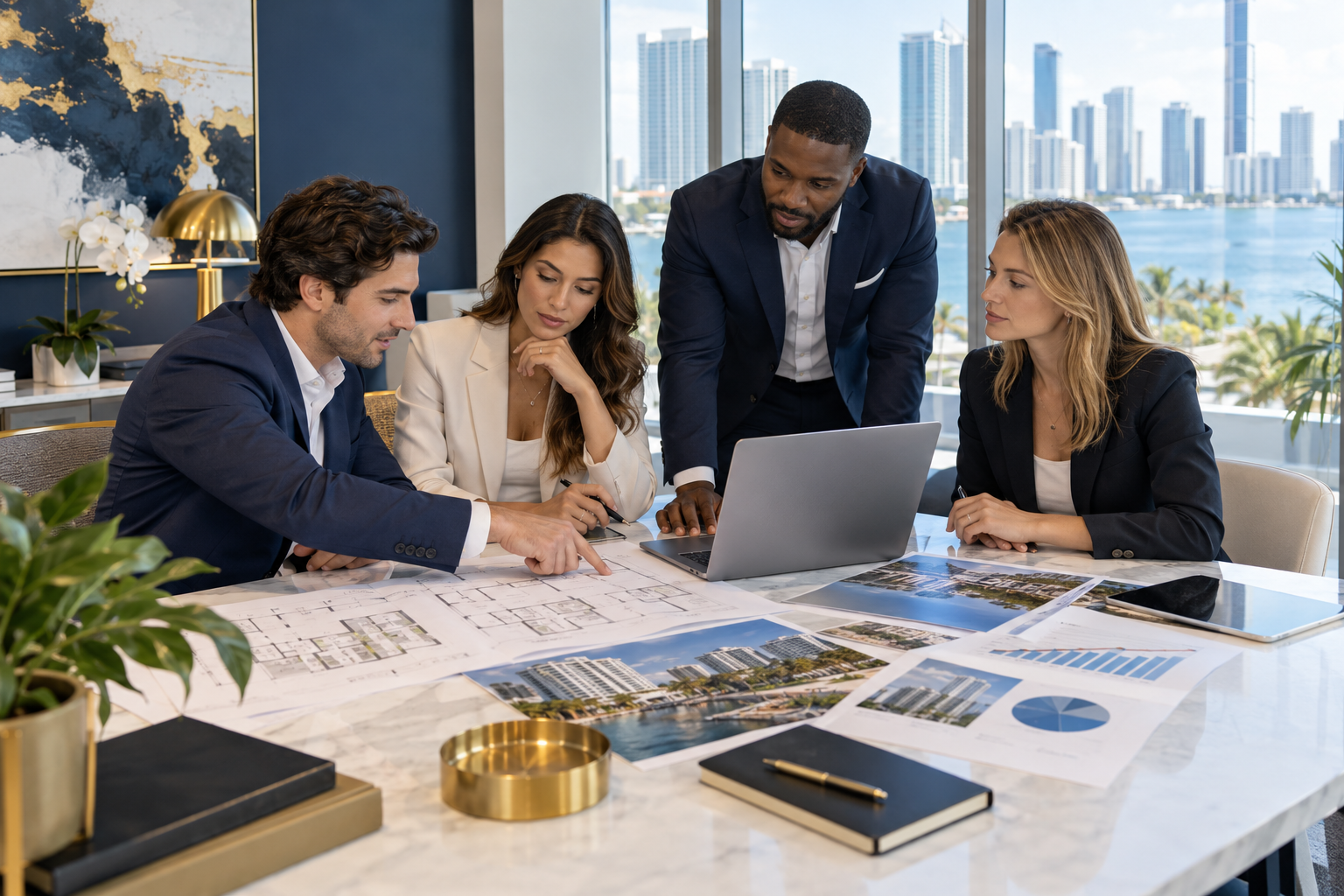 Real estate professionals reviewing plans